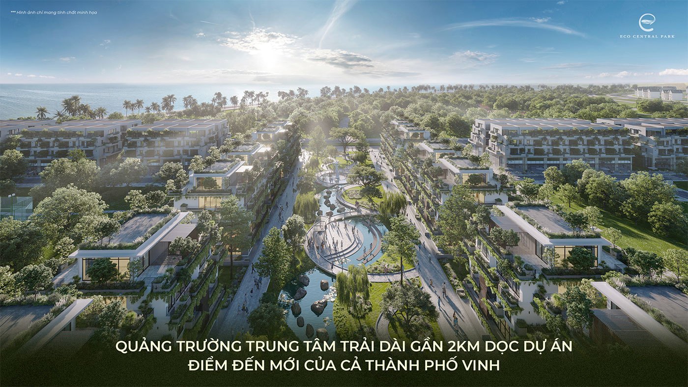 Quảng trường trung tâm trải dài gần 2km dọc dự án điểm đến mới của cả thành phố Vinh.