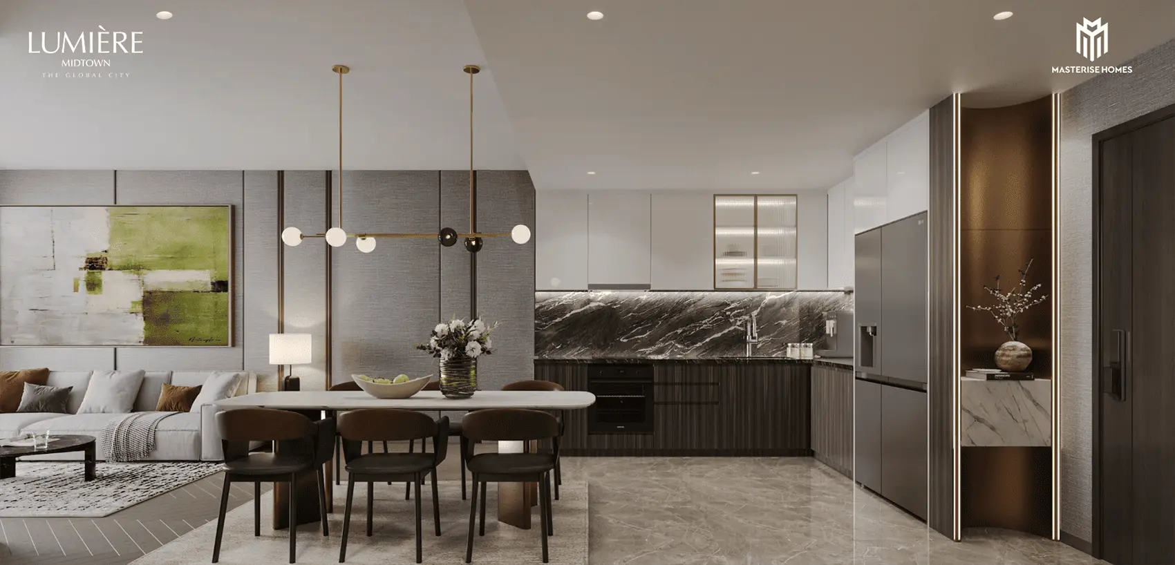 Nội thất tinh tế và hiện đại tại LUMIÈRE Midtown, mang đến không gian sống đẳng cấp giữa lòng thành phố.