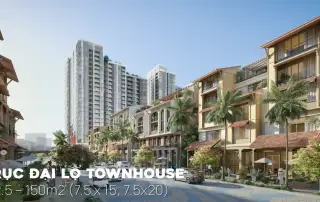Trục đại lộ với những ngôi nhà phố hiện đại tại Charmora City, dự án do Tập đoàn Sun Group phát triển.